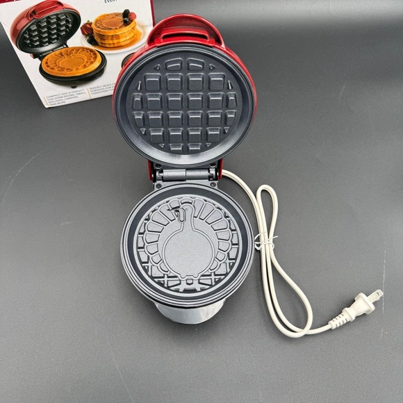 Nostalgia MyMini Turkey Waffle Maker 5 Inch Red Thanksgiving Holiday Open Box - Picture 8 of 16
